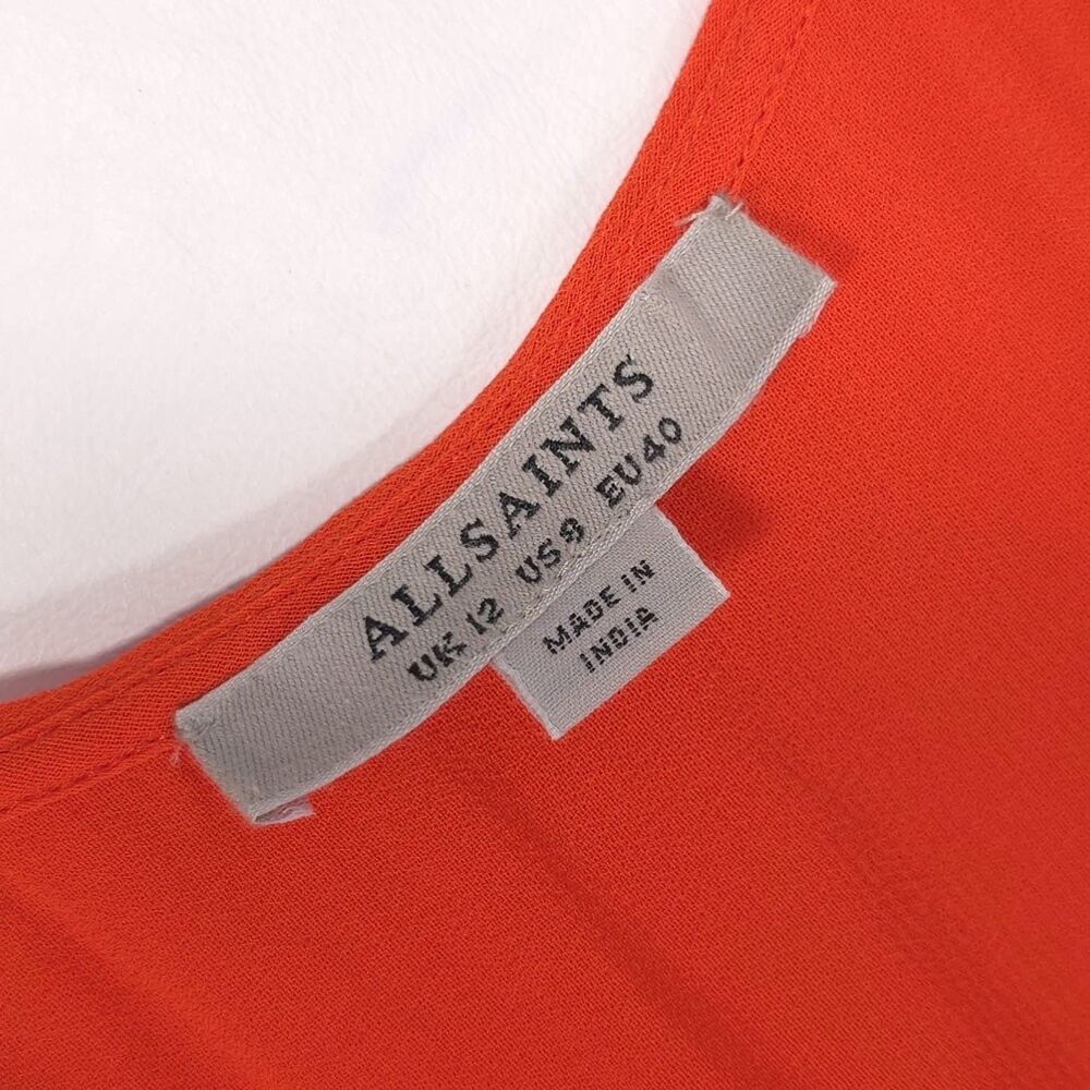 ALLSAINTS Women’s Mini Dress US 8 Eyelet Embroidered Wrap Orange AS305897R - Picture 2 of 10